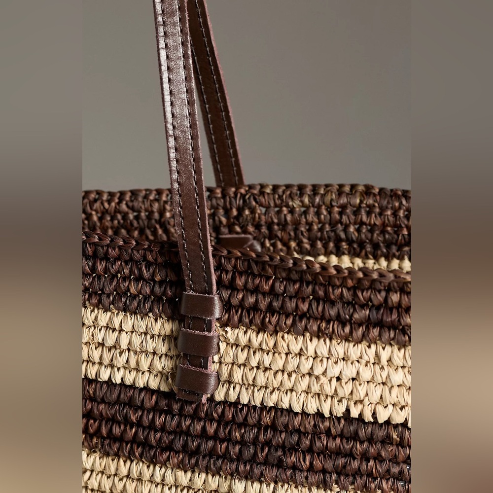 Striped Brown and Cream Tote Bag - Picture 3 of 8